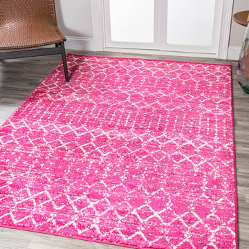 Moroccan Hype Boho Vintage Diamond Area Rug Fuchsia/Ivory